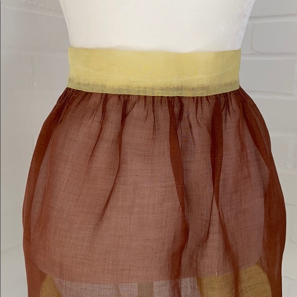 Womens Classic Old Style Vintage/Retro Yellow/Brown Sheer Apron - Picture 2 of 8